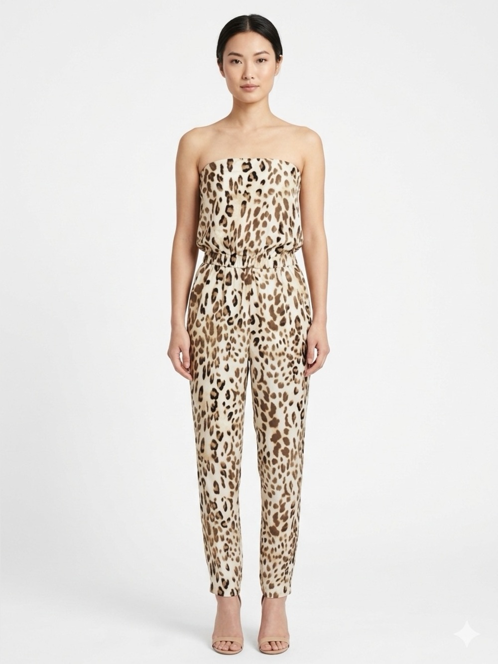 NWOT Silky Leopard Strapless Jumpsuit S